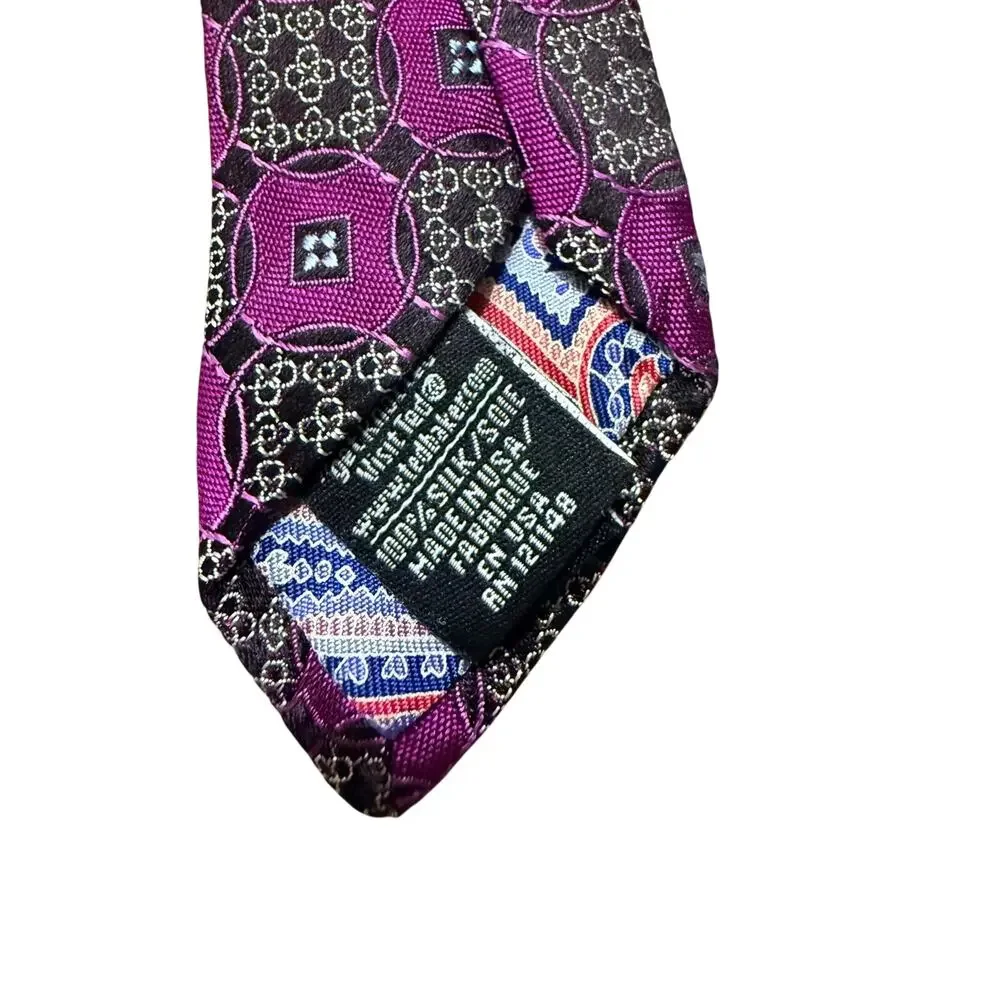 Ted Baker London Magenta & Purple Floral Medallion 100% Silk Necktie